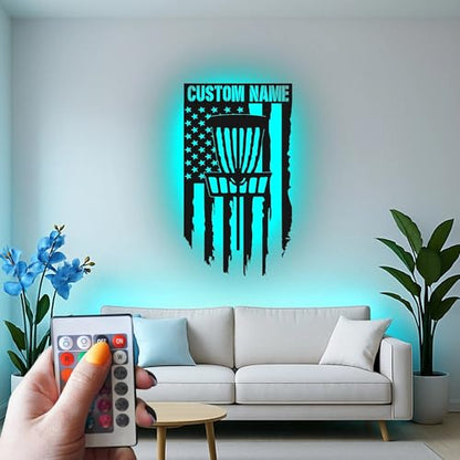Custom Disc Golf Basket Led Light Metal Wall Art Personalized Gift for Disc Golfers Game Room Decor