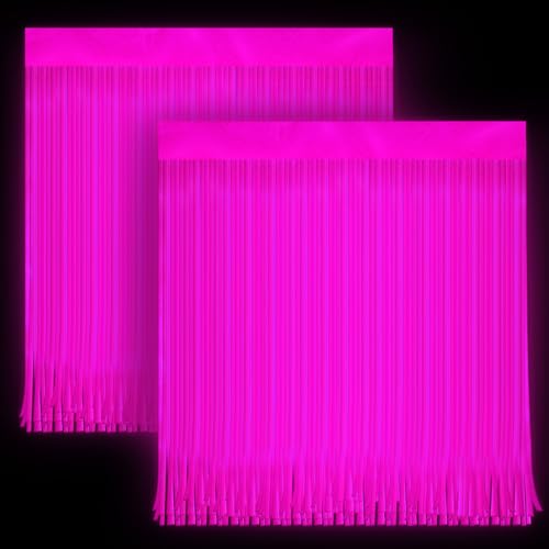 2 Pack Glow in The Dark Curtains Party Supplies 6.6 x 3.3 Ft Glow Tinsel Foil Fringe Curtains Purple Photo Booth Prop Backdrop Streamer for Birthday Holiday Neon Party Decorations - color: Purple, size: 2 Pack