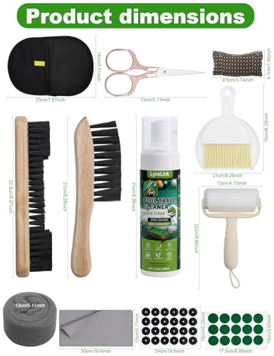 Pool Table Cleaner Kit - Anti-Residue Foam Billiard Table Cleaning Spray with Large Brushes, Cleaning Cloth, Billiard Table Maintenance Accessory Set - Suitable for Billiard Players for Home & Club