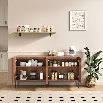 BVIUNTWO Modern Storage Cabinet with Slatted Doors,Sideboard Buffet Cabinet with Adjustable Shelf and Metal Legs for Kitchen,Dining Room,Living Room,63 Inch,Brown - size: 63 Inch