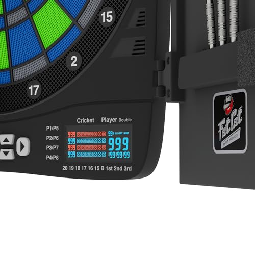 Fat Cat Rega Electronic Dart Board with LED Lights, Electric Dart Board Cabinet for Adults, 13.5" Soft Tip Dart Board, 48 Games