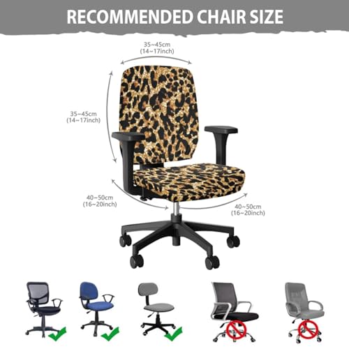 Leopard Print Desk Chair Cover Stretchable 4-Pc Set Office Chair Arm Cushion Washable Office Chair Seat Cover for Gaming and Computer Setup - color: Leopard Print