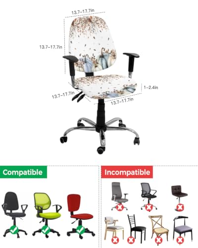 Savannan Office Chair Cover, Rustic Pumpkin Autumn Flower Protective Stretch Elastic Universal Cover for Desk Task Chair,Computer Rotating Chair 1 Pcs Gradient Fallen Leaves