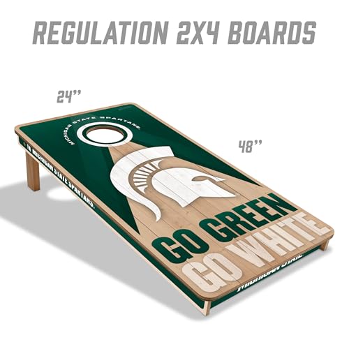 YouTheFan NCAA 2' x 4' Slogan Series Professional Wood Cornhole Game with Logo Bags - color: Michigan State Spartans
