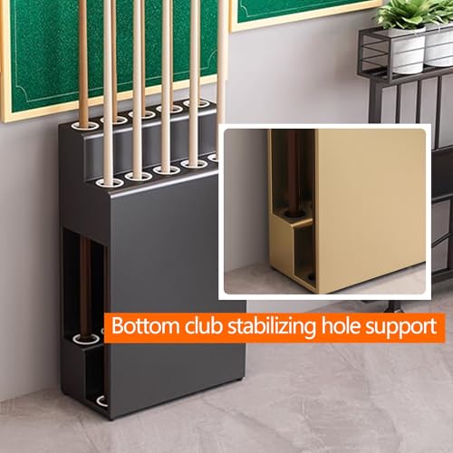Adjustable Free Standing Pool Cue Rack - Metal Floor Stand Holds 10 Pool Sticks - Ideal for Billiard Room, Club, Bar - Durable with Foot Pads (Black)