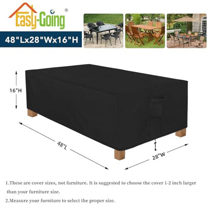 Easy-Going Patio Furniture Cover Waterproof Outdoor Rectangular Coffee Table Cover with Seal Tape at Seams (48"L x 28"W x 16"H, Black) - color: Black, size: 48"L x 28"W x 16"H