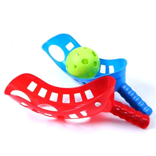Cooraby Scoop Ball Game Scoop and Ball Toss Set Toss Catch Game Toy Lacrosse Racket Game with Storage Bag, 4 Scoops and 2 Balls