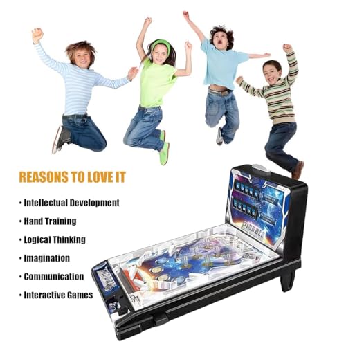 Electronic Tabletop Pinball Game - Retro Arcade Machine with Lights, Sounds and Scoreboard, Desktop Ball Shooting Toy, for Family Kids