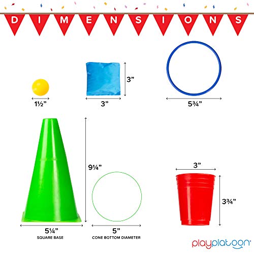 Play Platoon 38 Piece Carnival Games for Kids - Indoor Obstacle Backyard Course, Bean Bag Toss, Ring Toss, Cones, Cups, Games for Kids, Family Party Outdoor Inside