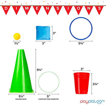 Play Platoon 38 Piece Carnival Games for Kids - Indoor Obstacle Backyard Course, Bean Bag Toss, Ring Toss, Cones, Cups, Games for Kids, Family Party Outdoor Inside