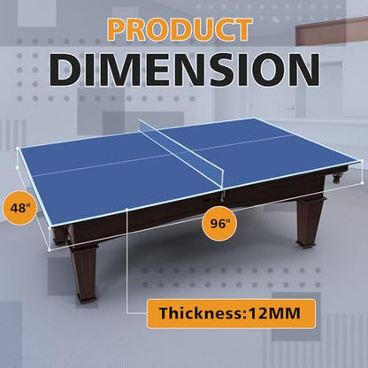 8ft Blue Mid Size Ping Pong Conversion Top Foldable Portable Table Tennis Table Top for Indoor Games