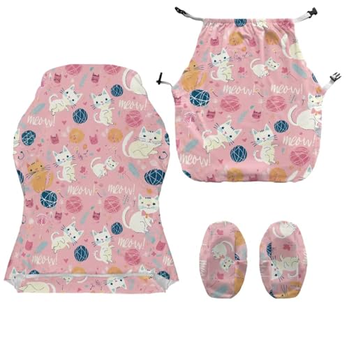 Cartoon Cat Print Gaming Chair Slip Cover Set Universal Fit Computer & Gaming Chair Slipcover with 2 Armrest Covers for Computer Office Seat, Pink - color: Pink - Cartoon Cat