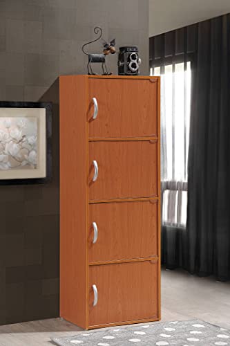 HODEDAH IMPORT 4-Shelf Bookcase Cabinet, Cherry - color: Cherry