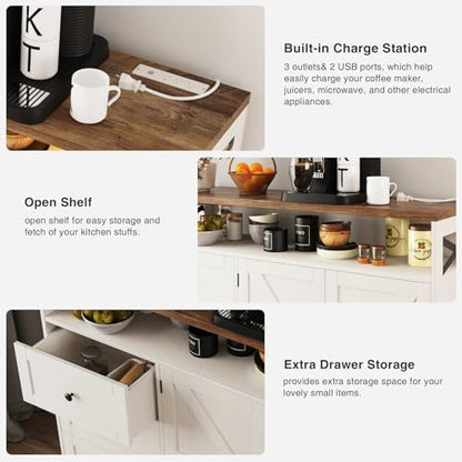 Befrases Farmhouse Buffet Cabinet with Drawers & Open Shelf, Sideboard with Storage, Kitchen Pantry Cabinet Hutch, Coffee Bar Station for Kitchen, Livingroom, 47" L White - color: Antique White