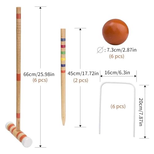 Genérico Croquet Outdoor Family Games for 6 Players, Portable Wooden Sports Reusable Lawn Park Kit for Backyard | Durable Bag Included, Fun j