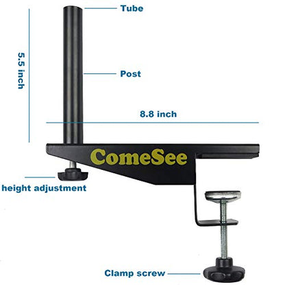 Comesee Professional Table Tennis Ping Pong Net Post Set Strength Screw Clamp with Net Clip Insert, 1.5 Inch Width Grip Holder, Tension and Height Adjustable Easy Set Up (Black)