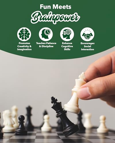 WE Games Chess Set - Tournament Style with 34 Pieces, Vinyl Roll-Up Board, Storage Bag & Equalizer Dice. Ideal for Adults