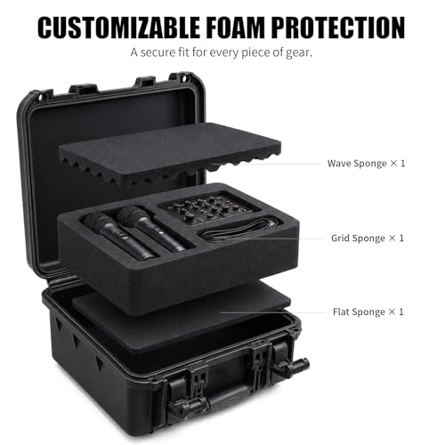 GORPANIX 16.5 x 13 x 6.9 Inch Hard Case with Customizable Foam, Hard Shell Protective Case for Mics, Heavy Duty IP67 Waterproof Gear for Microphone, Camera, Equipment, Electronics, Drone, Tools, etc - size: 16 inch Pluck Foam