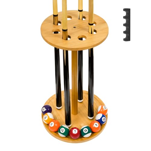 Pool Stick Holder Floor Stand - Round Billiard Cue Rack Pool Table Accessories Holds 8 Pool Cues, Wooden Freestanding Pool Cue Rack Billiards Table Stand for Game Room Billiard Room Decor - color: Wood