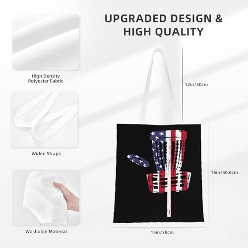 NIENIE Usa Flag Disc Golf Tote Bag for Women Shopping Bags Reusable Large Capacity Casual Shoulder Handbags DIY Gift Bags Cute Canvas Tote Bag