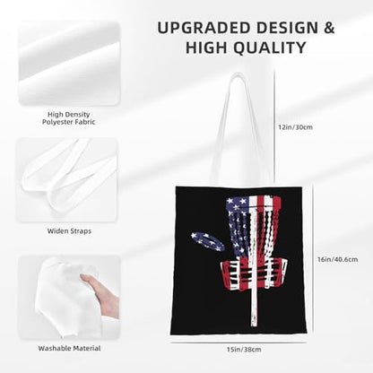 NIENIE Usa Flag Disc Golf Tote Bag for Women Shopping Bags Reusable Large Capacity Casual Shoulder Handbags DIY Gift Bags Cute Canvas Tote Bag