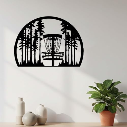 Disc Golf Basket Forest Metal Wall Art Metal Signs Metal Outdoor Decor WallArt Decor Rustic Modern Artwork Sculpture Elegant Home Decoration Living Room Office (Black,16 Inches)