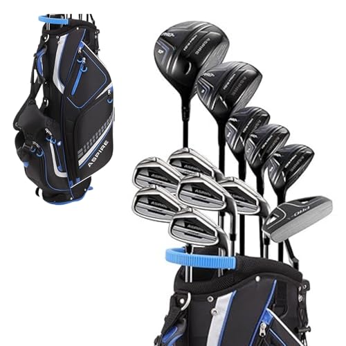 Aspire PRO-X Men’s 19-Piece Golf Set – Titanium Driver, Wood, 3-5 Hybrids, 6-SW Irons, Putter, Stand Bag, 5 Headcovers and Cover – RH - size: Regular Size