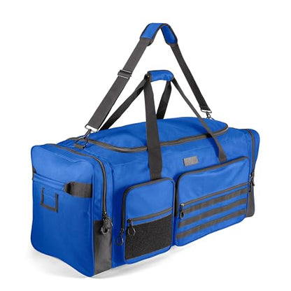 Fitdom 130L 36" Heavy Duty Extra Large Sports Gym Equipment Travel Duffle Bag W/Adjustable Shoulder Strap & 7 Compartments. Perfect for Soccer Baseball Basketball Hockey Football, Team Coaches & More - color: Blue
