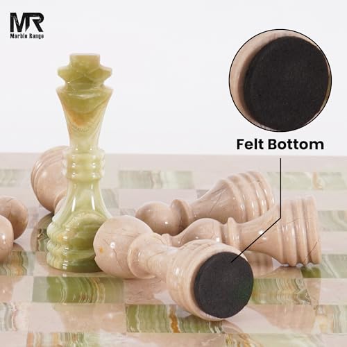 Marble Chess Pieces 3.5 Inch King Handmade Verona and Green Onyx 32 Chess Figures for Board Games, Suitable for Travel Games - color: Verona and Green Onyx