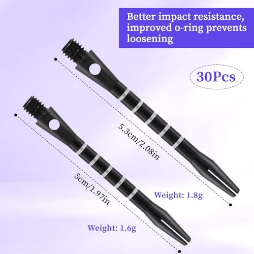 Psyqtsuary Pointed tip Shafts for Steel Tip, 30 Pcs 2BA Thread Aluminum Pointed Tips shafts with Rubber O Rings 50 mm/53 mm Aluminium Alloy Pointed-tip Stems Pointed-tip Replacement Parts Soft Tips