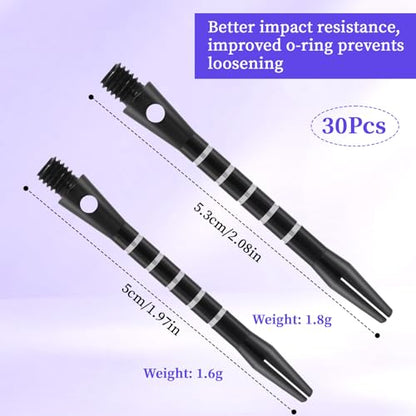 Psyqtsuary Pointed tip Shafts for Steel Tip, 30 Pcs 2BA Thread Aluminum Pointed Tips shafts with Rubber O Rings 50 mm/53 mm Aluminium Alloy Pointed-tip Stems Pointed-tip Replacement Parts Soft Tips