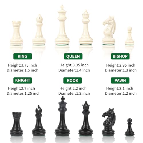 Tournament Chess Set/ 20''x20'' Foldable Silicone Chess Board / 3.75'' King Height Plastic Quadruple Weighted Classic Staunton Pieces/Storage Bag for Beginner Adult