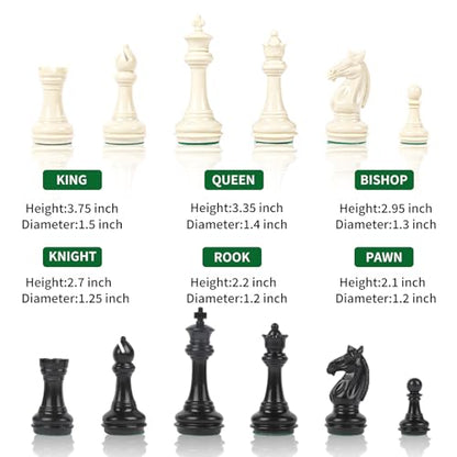 Tournament Chess Set/ 20''x20'' Foldable Silicone Chess Board / 3.75'' King Height Plastic Quadruple Weighted Classic Staunton Pieces/Storage Bag for Beginner Adult