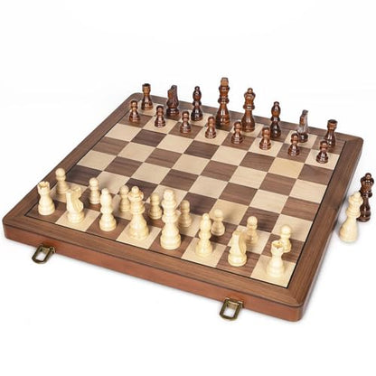 ELONGDI 15" Wooden Chess Set with Magnetic Pieces - Extra Queens - Folding Chessboard Portable Travel Tournament Chess Board Games for Adults Kids - size: 15 Inches