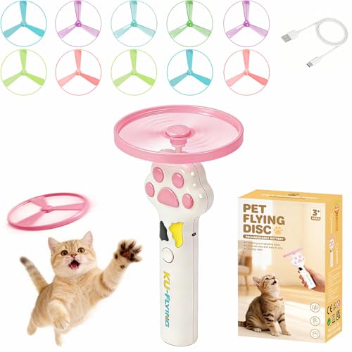 Cat Fetch Toy Launcher with 10 Soft & Flexible Discs, Cat Toys for Indoor Cats, LED Glowing Launcher, Electric Interactive Kitten Toy for Hunting & Exercise, USB Rechargeable - color: white
