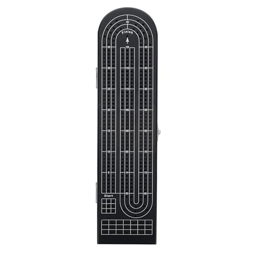 Pacific Shore Games Wooden Cribbage Board Game Set, Black Stained Continuous 3 Track for 2-3 Players with Card Storage - color: Black