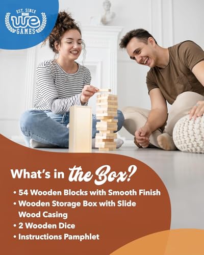 WE Games Wooden Block Stacking Party Game for Adults, Tumble Tower Wedding Guest Book Alternative, Tabletop Games, Includes Storage Case, 12 inches - color: Yellow