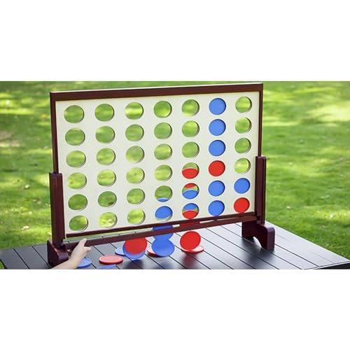 Giant 4 in a Row Game Outdoor and Indoor | Wooden Four in A Row Game Jumbo for Adults and Kids, Yard Games | Family Fun with 42pcs Chips and Durable Carrying Bag.