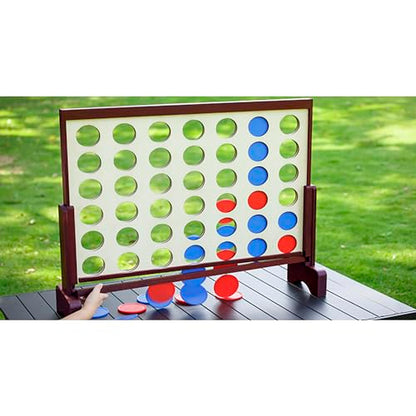 Giant 4 in a Row Game Outdoor and Indoor | Wooden Four in A Row Game Jumbo for Adults and Kids, Yard Games | Family Fun with 42pcs Chips and Durable Carrying Bag.