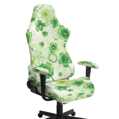 Suobstales Green Shamrock Pattern Gaming Chair Covers Slipcovers, St. Patrick's Day Decoration Stretchable Elastic Computer Reclining Gaming Chair Seat Cover with Armrest Cover (No Chairs) - color: Green Shamrock