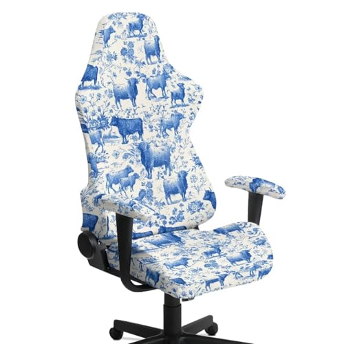 Suobstales Highland Cattle Floral Pattern Stretchable Gaming Chair Cover, Washable Anti-Scratch Slipcover with Armrest Protection, Cat Scratch Proof for Office and Computer Chairs - color: Highland Cattle Floral