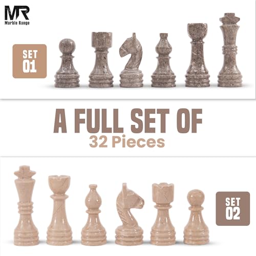 Marble Chess Pieces 3.5 Inch King Handmade Oceanic and Verona 32 Chess Figures for Board Games, Suitable for Travel Games - color: Oceanic and Verona