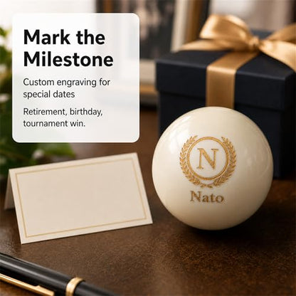 Custom Personalized Pool Ball Laser Engraved Billiard Ball Gift 2.25 Inch Standard Size Polyester Resin Desk Display Optional Ball Stand Add-On White - color: White / Gold Lettering