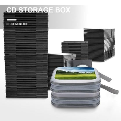 Golf Course Lawn CD Case 40 Capacity DVD Case Portable Zipper CD Case Holder Protective DVD Disc Wallet Bag Large Storage CD Wallet CD DVD Organizer for Car Home Travel