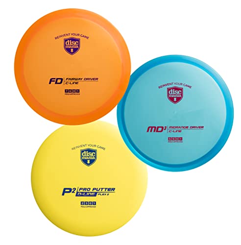 Discmania Originals 3-Disc Disc Golf Set – C-Line FD Fairway Driver, C-Line MD3 Midrange Driver, and D-Line P2 Disc Golf Putter (Colors Will Vary)