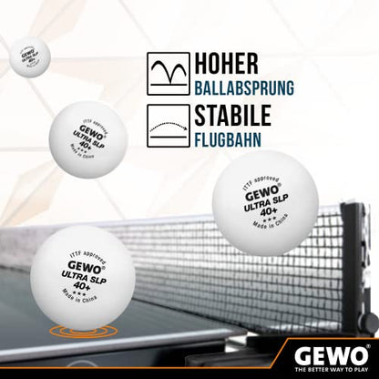 GEWO Ultra SLP Table Tennis Balls - 3 Star Table Tennis Ball Made of Plastic 40+ Without Seam - ITTF Certified Competition Balls Professional Table Tennis Balls White, 40 + mm Diameter