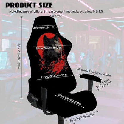 Wolf Flower Print Game Chair Cover with Armrest Covers Soft Comfy Elastic Computer & Gaming Chair Slipcover Dust-Proof Washable Rotating Chairs Protector - color: Black and Red - Wolf Flower