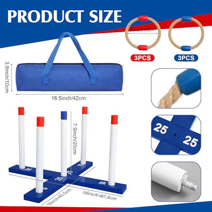 Soulchen Ring Toss Game for Adult Outdoor Yard Game with Six Rings Portable Carry Bag Patriotic Independence Day for Lawn Backyard Beach Camping Picnic Celebration
