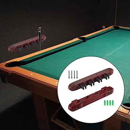 Pool Cue Rack Claw, Billiard Cue Rest, Wooden Storage Stand, Wall Mounted 4 Pool Billiard Rods Holder, Wall Rack with 4 Cue Clips for Game Room - color: Red