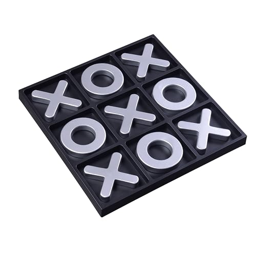 Tic Tac Toe Games, Textured Silver 11.6'', Family Puzzle Table Top Games for All Ages, Kids Birthday Return Gifts Coffee Table Home Decor - color: Silver
